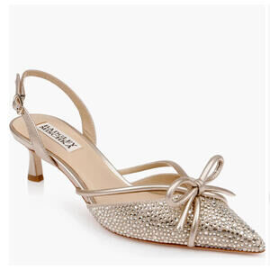 Badgley Mischka Sz 7 Champagne Rhinestone Kitten 2.5” Heel Pump Angelina Womens